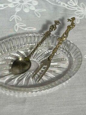 Antique Italian Montagnani Ornate Figural Mismatched Fork & Spoon Pair